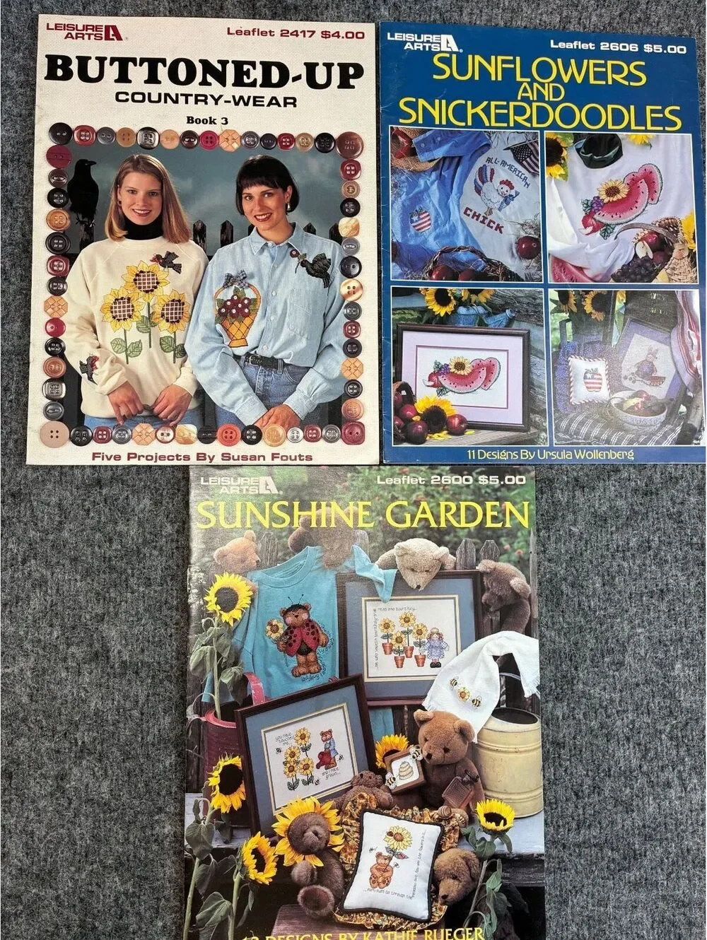 Leisure Arts Cross Stitch Pattern Booklets Sunflowers Buttoned Up Country Wear